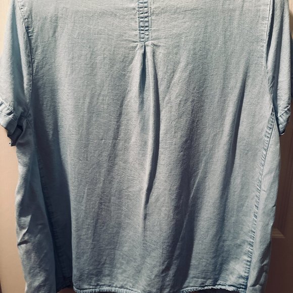 J. JILL DENIM TUNIC TOP SHORT SLEEVE ROUND NECK FRONT POCKET SIZE Large - Picture 3 of 6